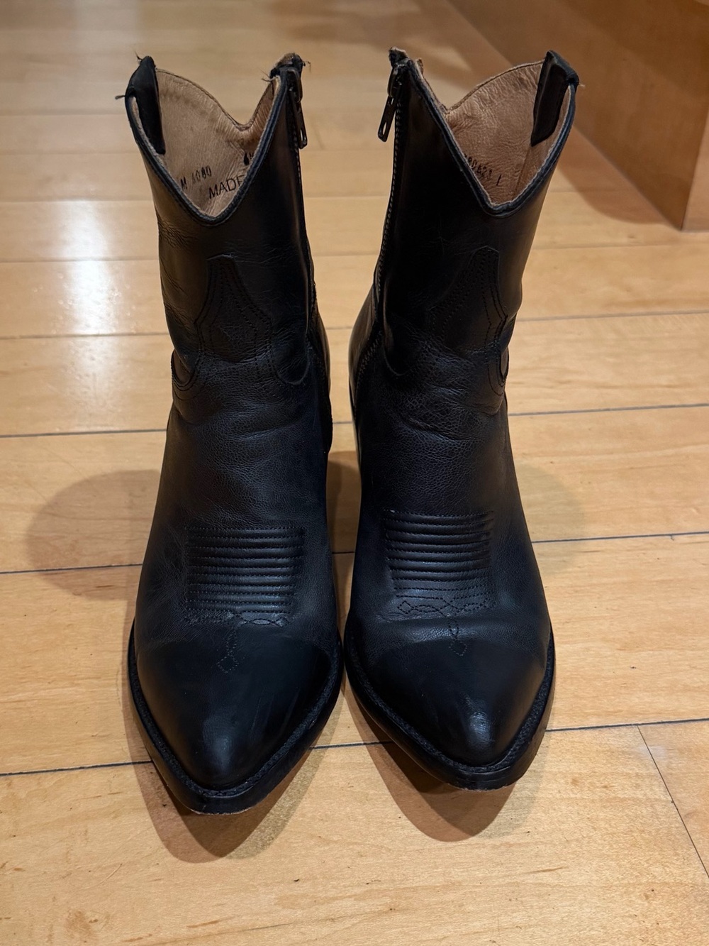 Lucchese Black Leather Western Zip-Heel Ankle Boots - Picture 2 of 9